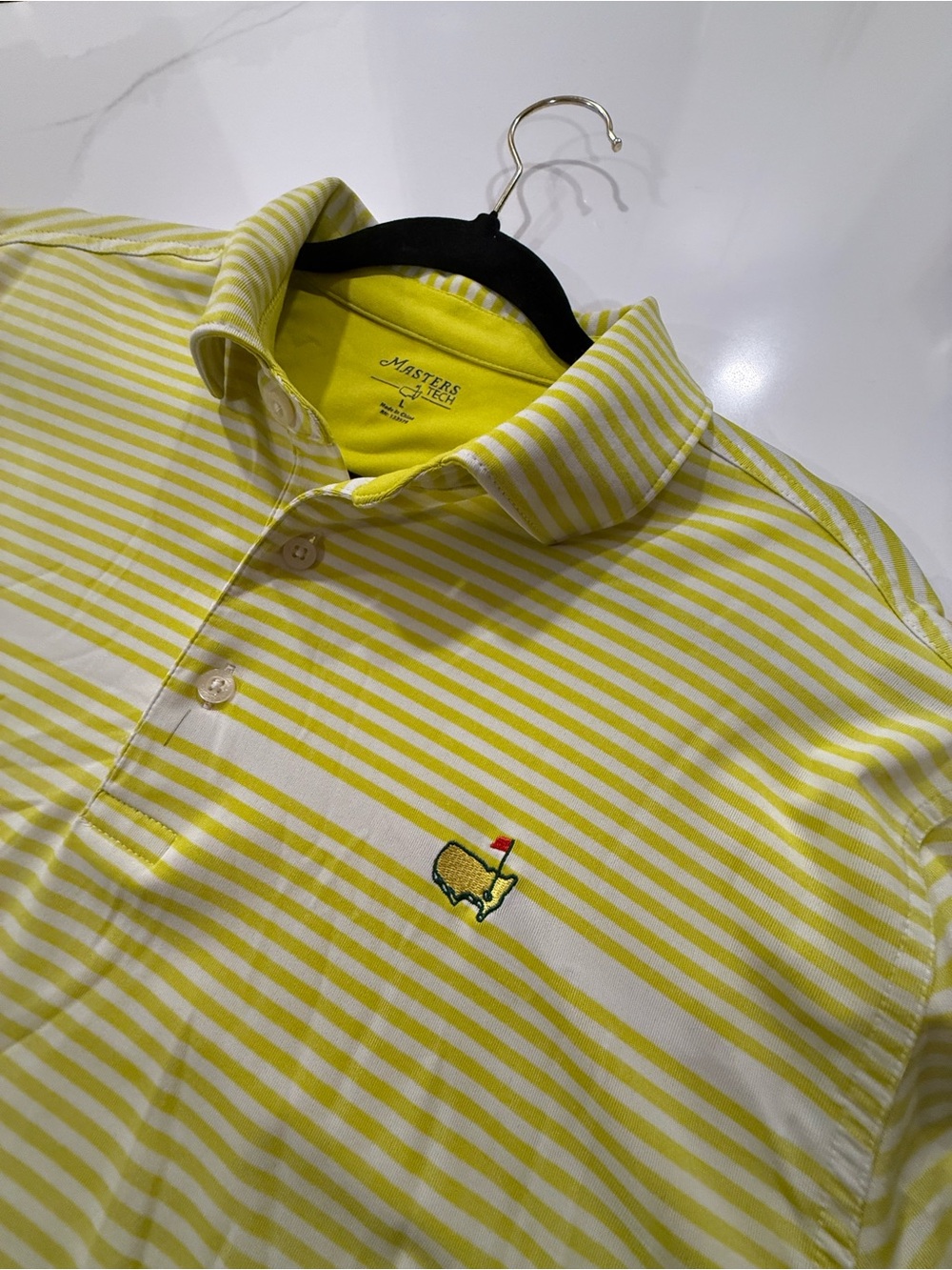Masters Yellow & White Striped Golf Polo